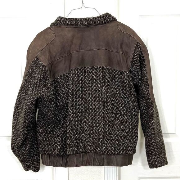 Vintage Laurice 80’s Bomber Jacket Brown Leather Wool Sweater Sleeves Size L - Picture 2 of 15